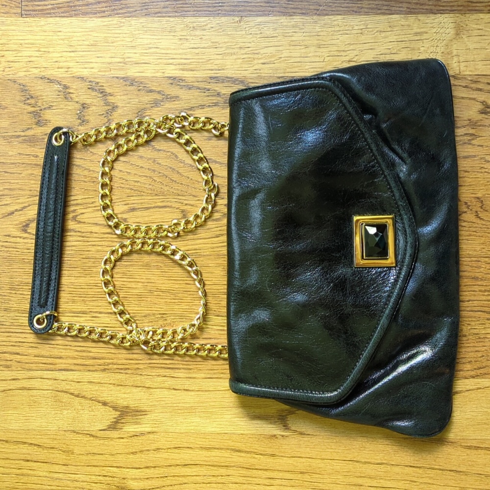 EUC Badgley Mischka Black Satchel Crossbody Shoulder Bag Clutch Purse & Dust Bag